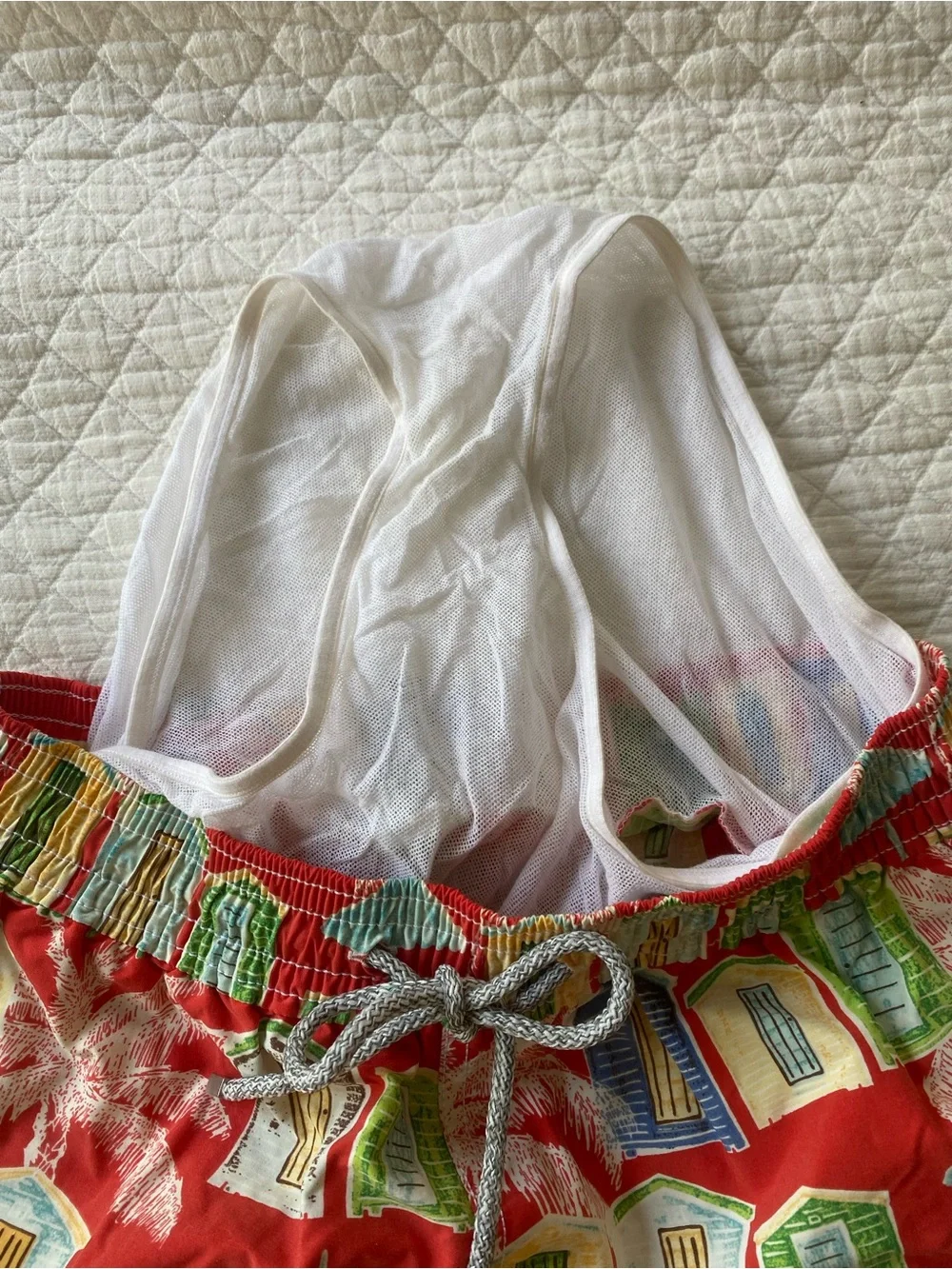 Vilebrequin Red Beach Hut Swim Trunks Palm Tree Drawstring Preppy Print Medium